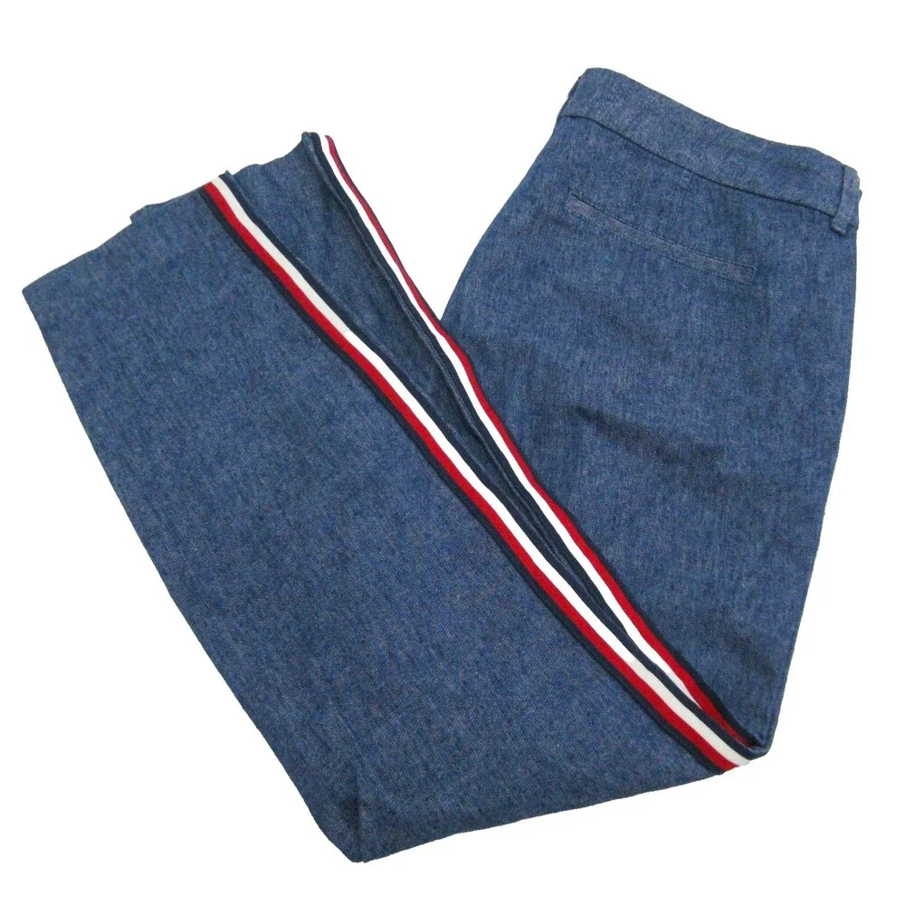 New Old Navy Ankle Jeans Womens Size 10 Linen Blue Pants Side Striped Pixie